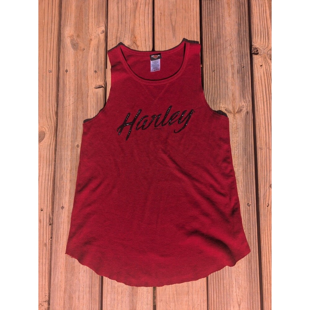 Harley Davidson Women's Burgundy Tank Medium Studded Biker Chic